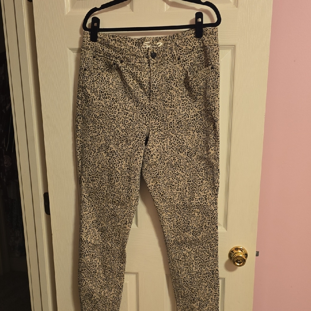 Seven7 Beige and Black Leopard Print Trousers